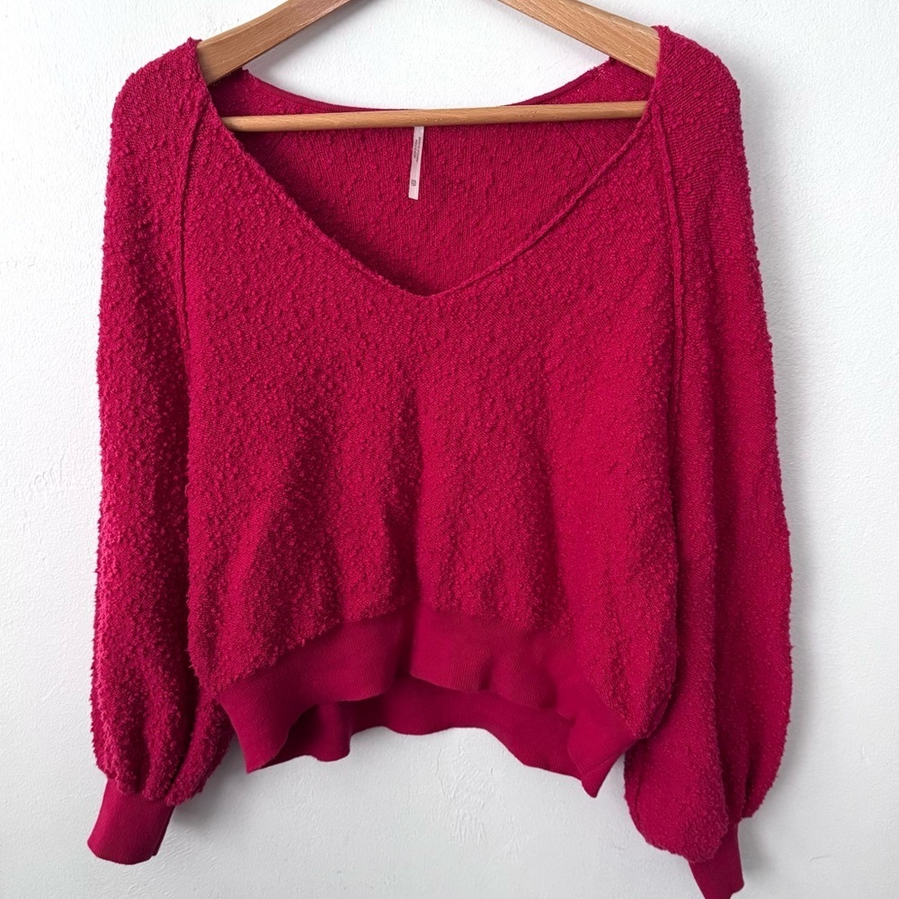 Free People red long balloon sleeve v neck top Size XS